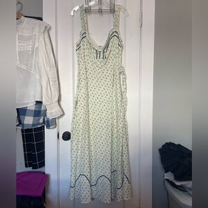 Free People Floral Dress with Blue ricrac Accents. Size Large